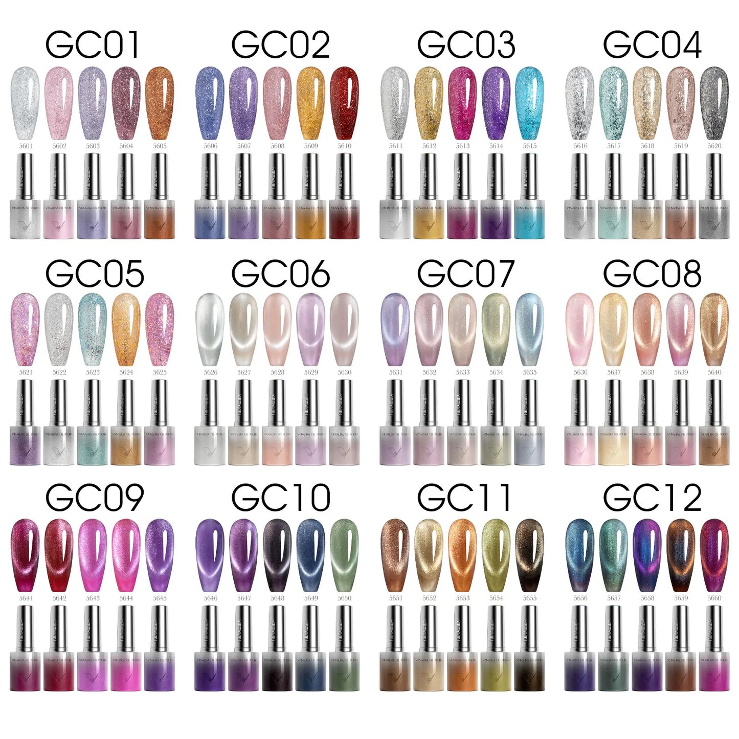 VENALISA TPO/HEMA FREE Gel Nail Polish Set 5 Colors 10ml Glitter Cat Eye UV LED Soak Off Gel Varnish Manicure Nail Art Kit DIY