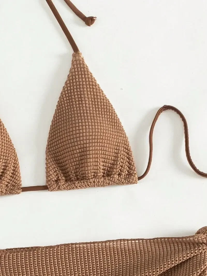 Sexy Brown Bikini Set 2026 Women Halter Push Up Bra Skirt 3 Piece Swimsuit Summer Bathing Suit Cover Up Thong Swimwear Biquini