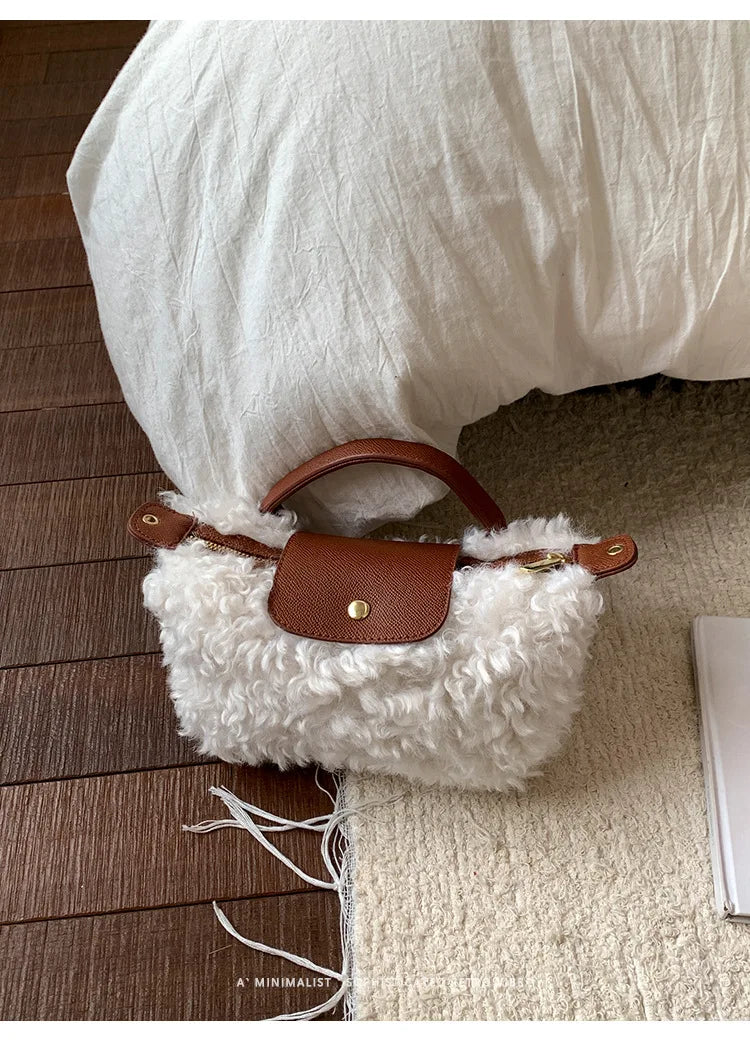 Luxury Women's Bags Plush Winter Shoulder Crossbody Fashion Trend Lightweight High Quality Dumpling Bags Lamb Fur Wings Handbags