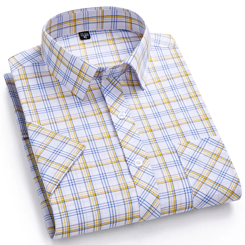 Short Sleeve Shirts For Man Summer England Preppy Classic Checked Clothing New Fashion Plaid Cotton Businessman Casual Shirts