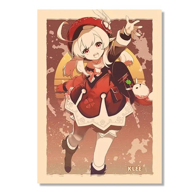 Genshin Game Retro Canvas Poster Ganyu Hu Tao Game  Wall Hanging Painting Anime Wall Art Pictures and Print for Home Room Decor