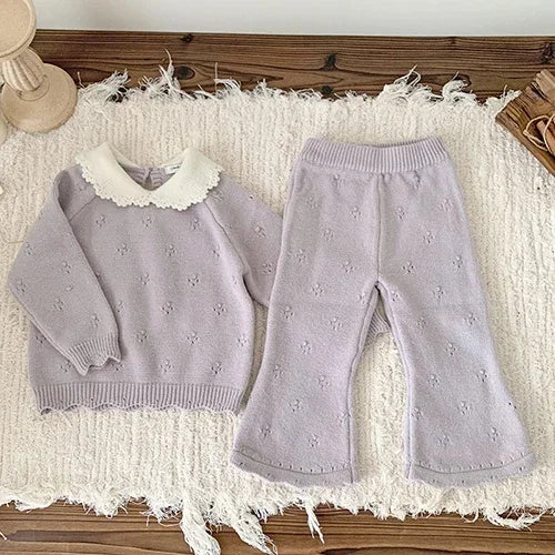 2024 New Autumn Winter Infant Baby Girls Clothing Set Long Sleeved Knitted Cardigan+Shorts Toddler Baby Knitted Clothes Suit