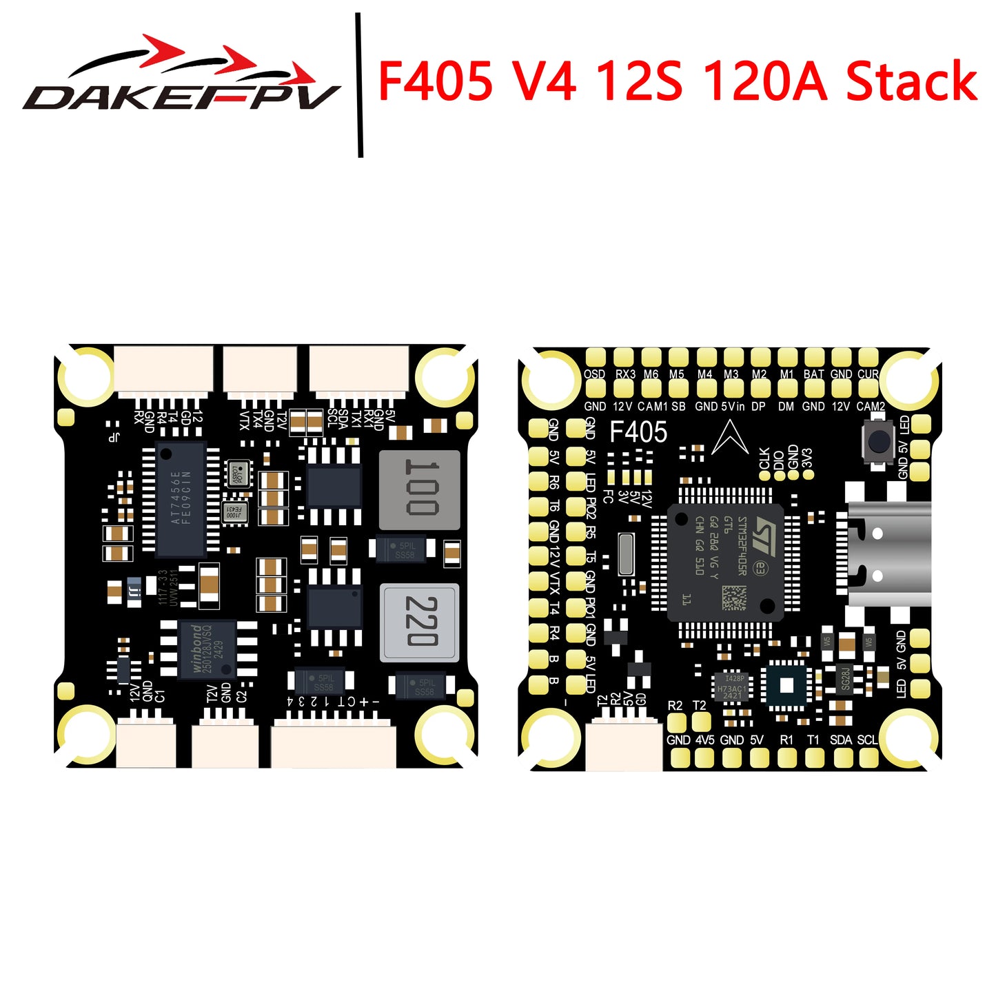 DAKEFPV F405 V3 FC 12S 100A / 120A Stack Betaflight Ardupilot INAV F4 Flight controller for FPV Freestyle Drone Model