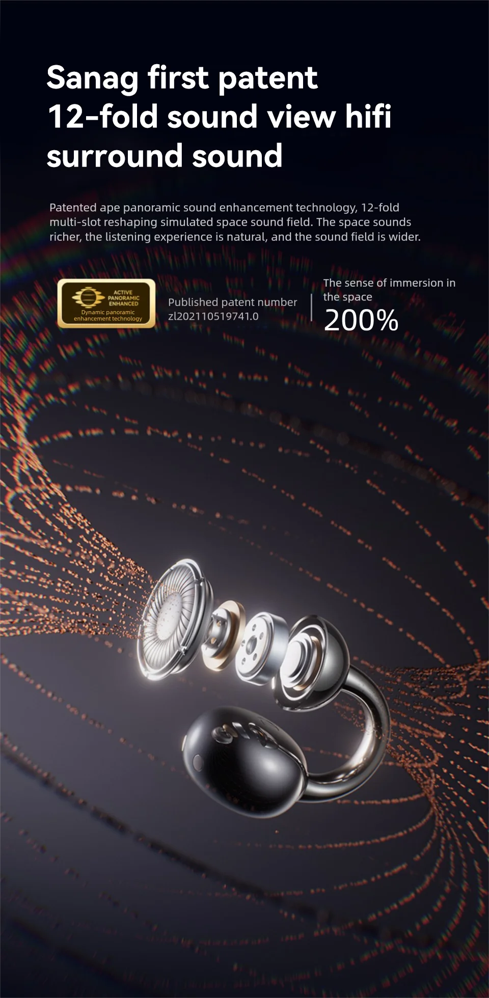 Sanag S7S AI Open Ear Clip on Headphones HiFi 3D Stereo Sound Quality AI Assistant Wireless Bluetooth Earphones APP EQ Setting