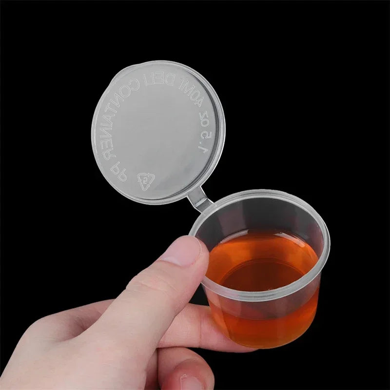 50pcs Disposable Sauce Containers Package Box&Lid Clear Portable Plastic Takeaway Sauce Cup Containers Food Box With Hinged Lids