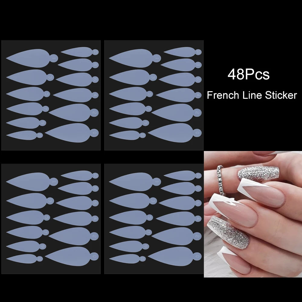 48Pcs French Silicone Pads for Dual Nail Forms False Tips Quick Building French Nails Mold Soft Silicone Pads Manicure Tools