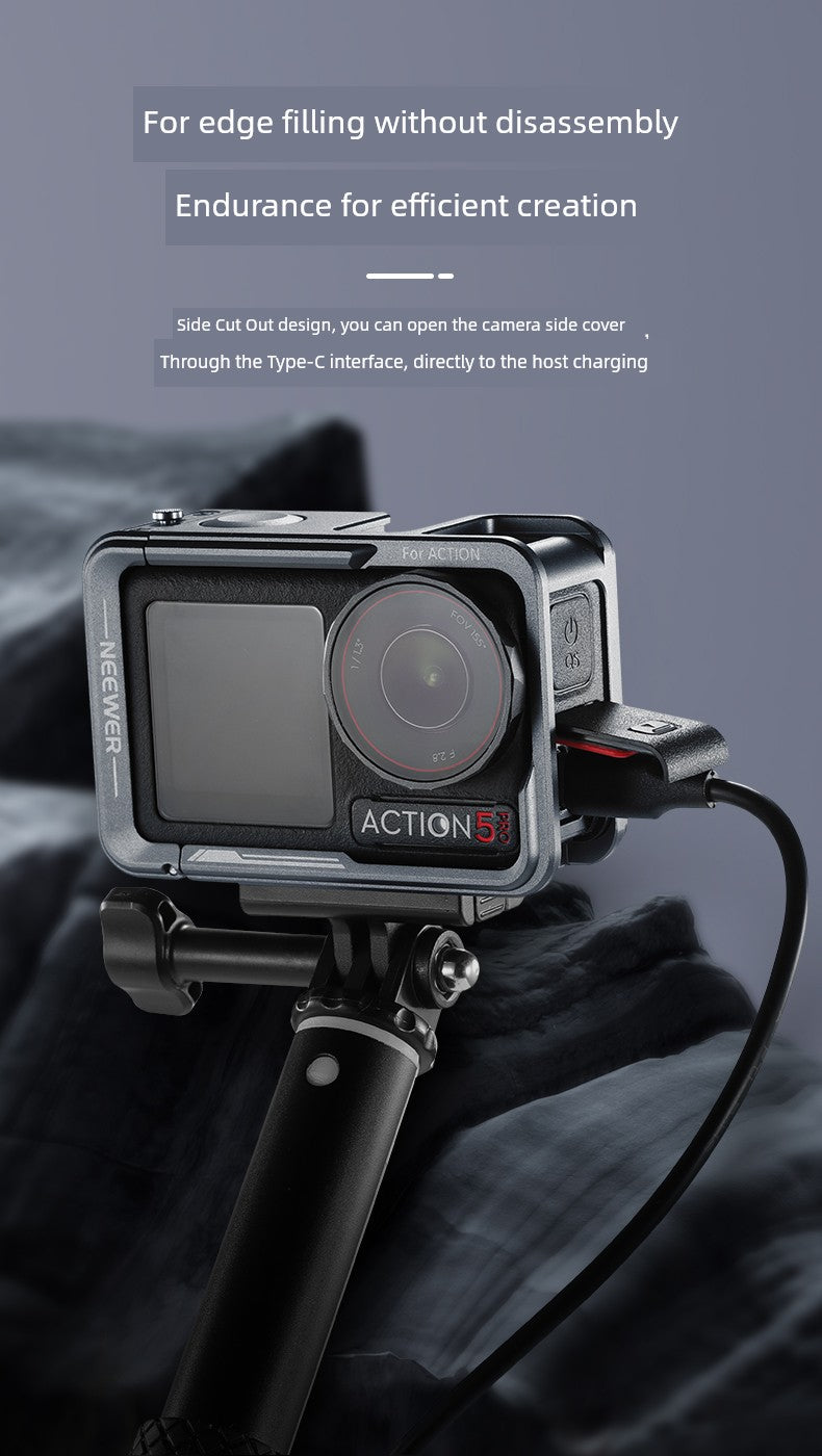 Neewer Cage for Dji Action 6/5 Pro/4/3 Metal Protective Frame Action Camera Anti-Drop Heat Dissipation Side-Open Quick Release Protective Selfie Video Cycling Skateboard Accessories