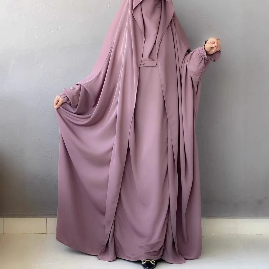 Muslim Abaya Hooded Smocking Sleeve One-piece Prayer Dress Women Jilbab Islamic Clothing Dubai Saudi Black Robe Turkish Modesty
