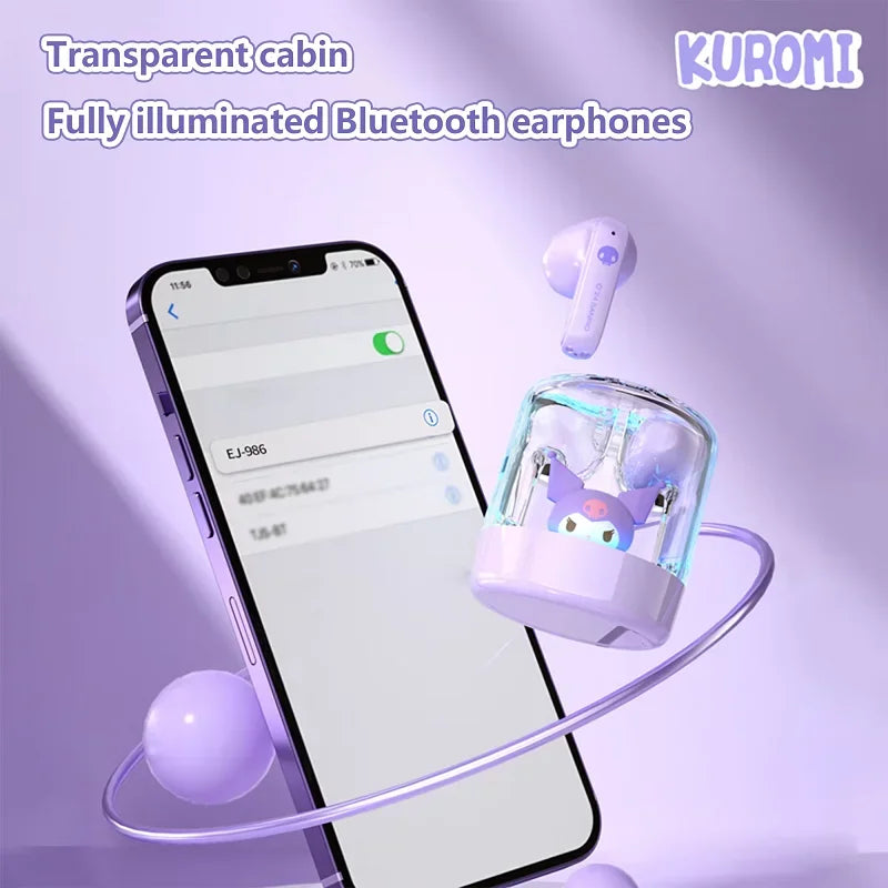 Sanrio EJ-986 TWS Earbuds Kuromi Hello Kitty Wireless Earphones Bluetooth Transparent Warehouse HIFI Sound Headsets Long Battery