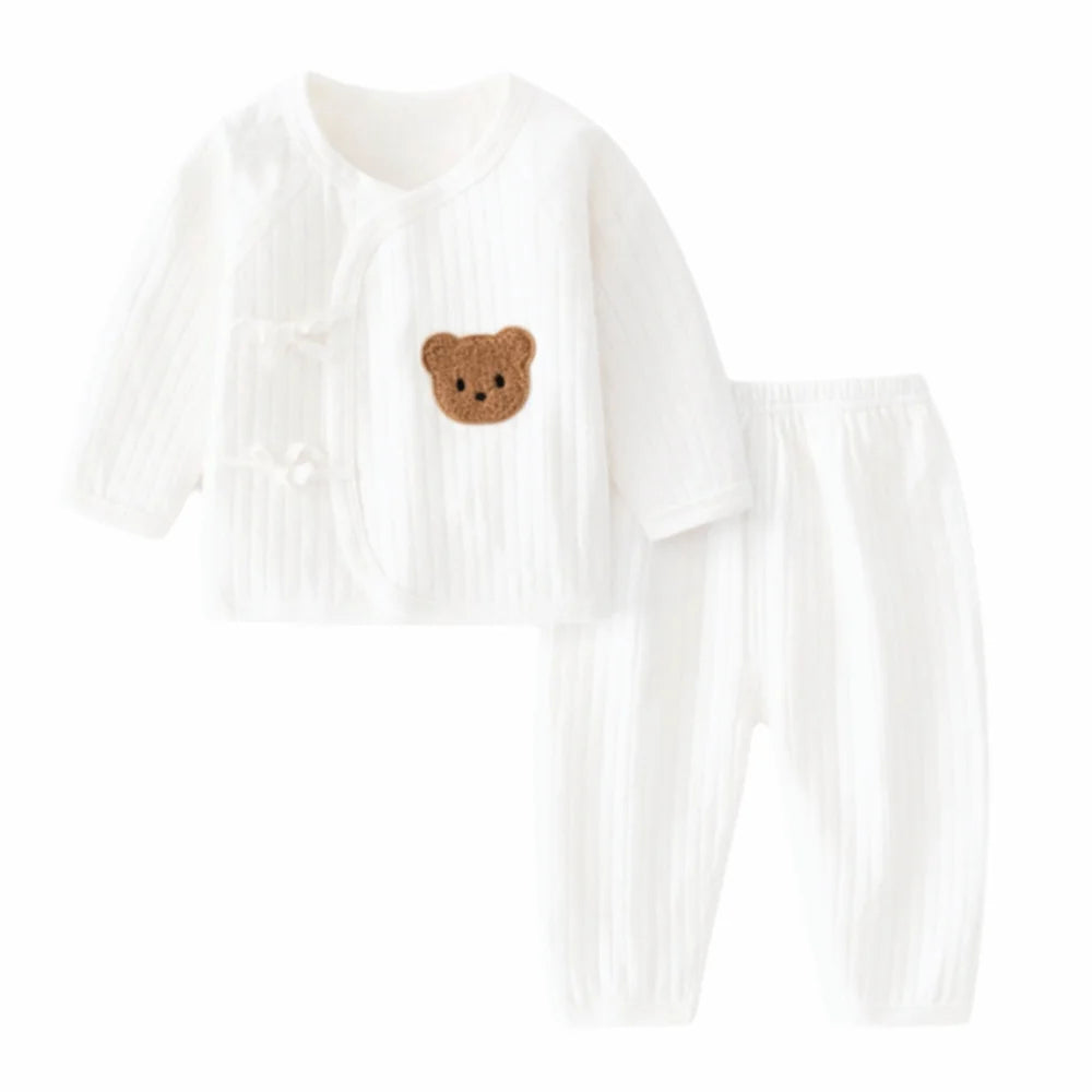 2Pcs/set Cartoon Bear Baby Cardigans Sets Soft Cotton Long Sleeve Baby Cardigans+Long Pants Sets 0-6 Months Solid colors