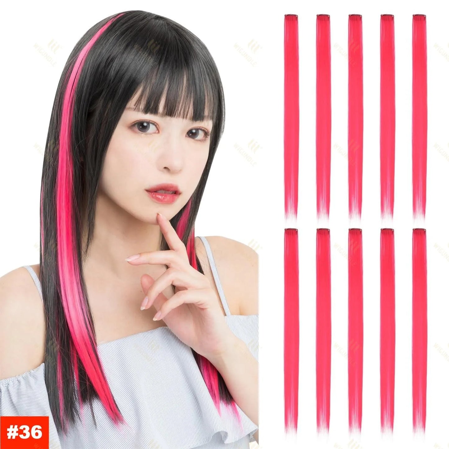 18 Color Clip Style Hair Extensions 22 Inch Color Hair Extensions High Gloss Long Straight Synthetic Wig For Children Women