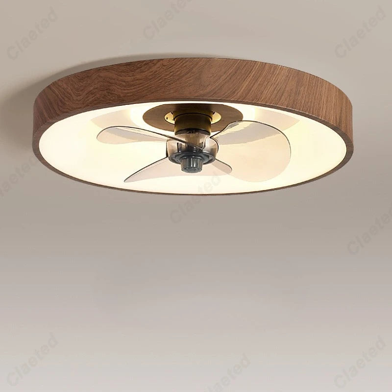 Modern Minimalist LED Living Room Dining Room Study Bedroom Fan Lamp Walnut Color