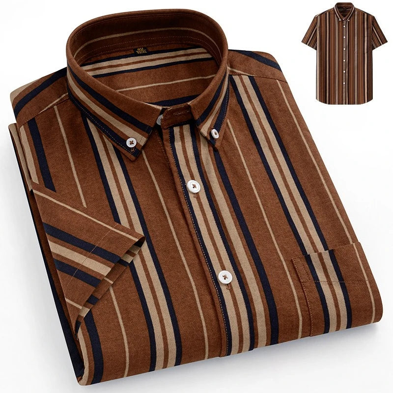 Plus size14XL 100%cotton oxford summer short sleeve shirts for man slim fit casual plian shirt striped elegant designer clothes