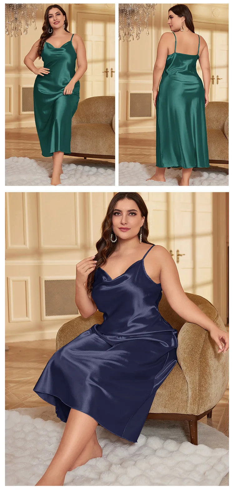 Large Size Female Nightgown Sexy Long Suspender Nightgown Intimate Lingerie Summer New Satin Chemise Sleepwear Loose Home Wear