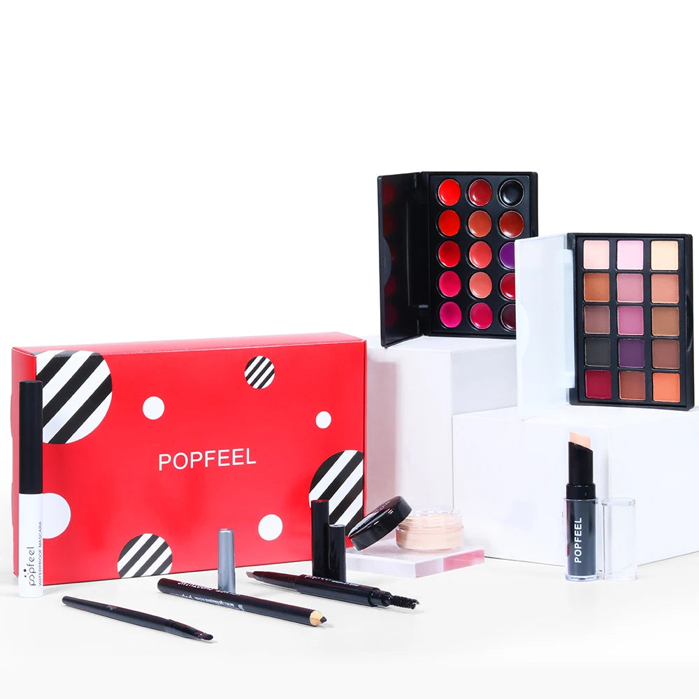 POPFEEL Makeup Cosmetics Gift Set - Premium Makeup Kit with Eyeshadow, Eyebrow Pencil, Mascara, Concealer, Lipstick, Lip Gloss.