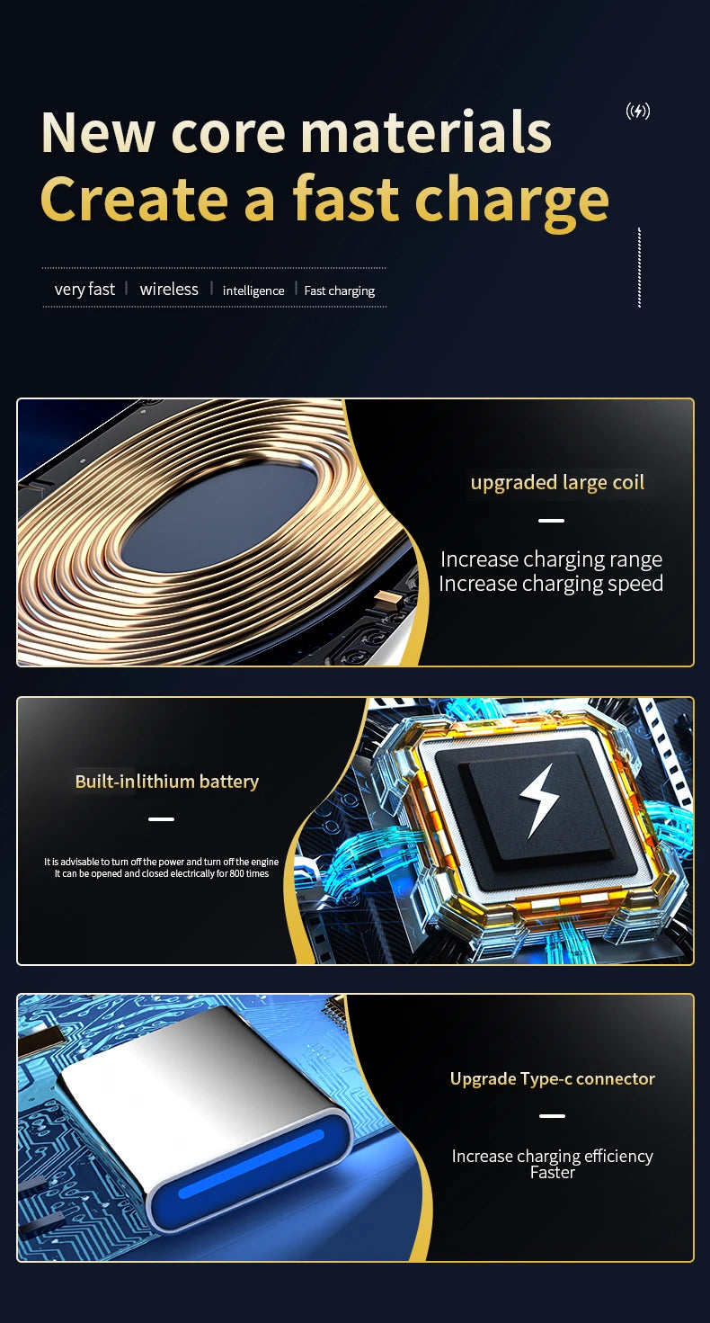 Car Phone Holder Wireless Charger Automatic Intelligent triple sensing magnetic suction charging For Universal All Mobile Phones