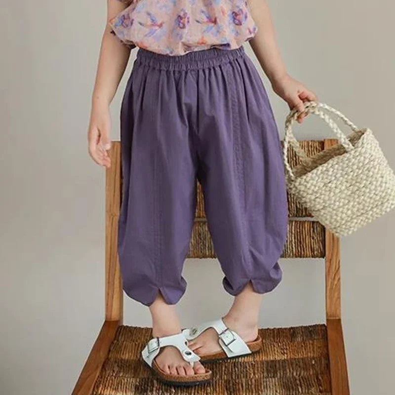 Boys And Girls Pants Japanese Korean Style Casual Loose Lantern Trousers Cropped Pants Summer Fashionable Children's Clothing