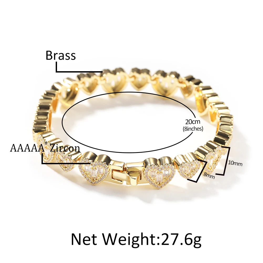 UWIN BaguetteCZ Heart Chain Necklaces for Women Iced Out AAAAA Cubic Zirconia Tennis Chain Necklaces Fashion Jewelry for Gift