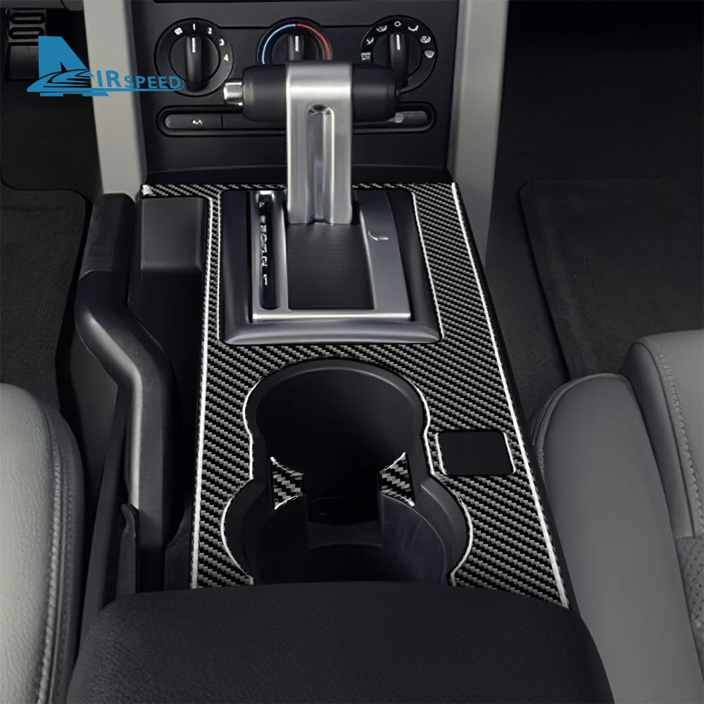 Real Soft Carbon Fiber Sticker For Ford Mustang 2005 2006 2007 2008 2009 Accessories Interior Trim Car Gear Shift Panel Cover
