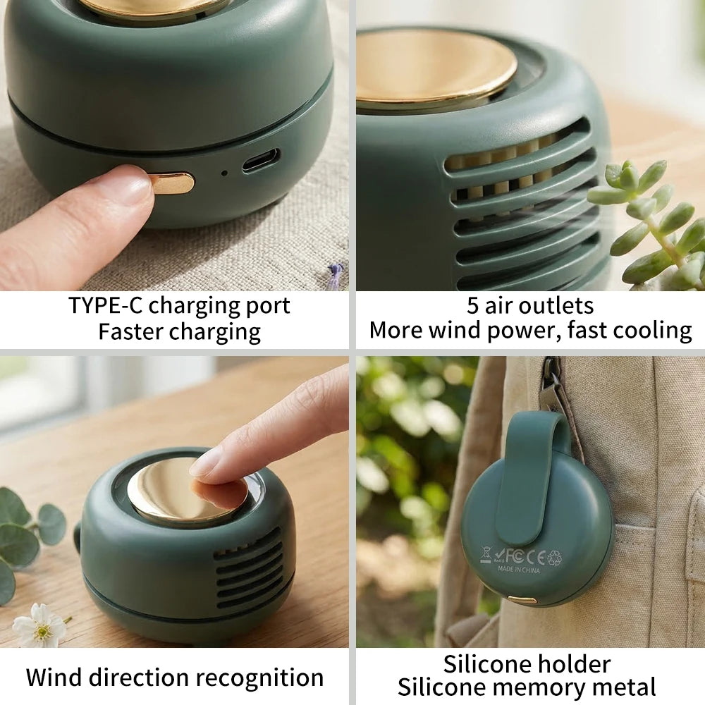Portable Silent Mini Bladeless Fan Clip On Adjustable 3-Speed Suspended Whirlwind Fans For Outdoor & Travel & Office
