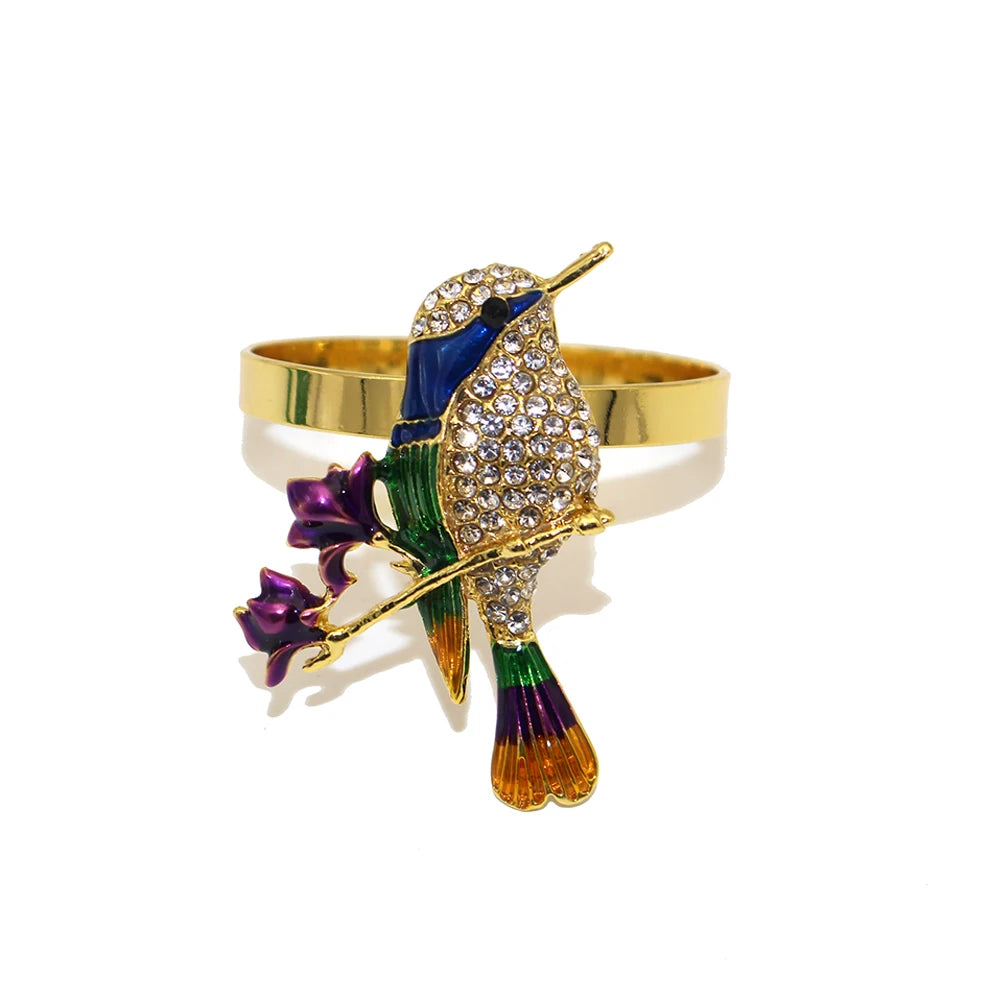 20Pcs Crystal Bird Tree Branch Napkin Rings Rhinestone Hummingbird Animal Napkin Holder for Christmas Wedding Dinner Party Decor