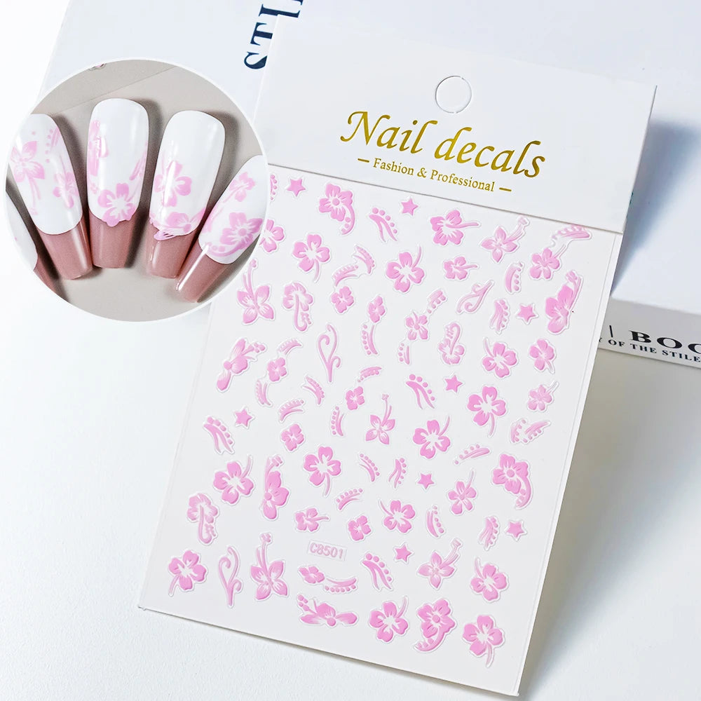 1Pc 3D Lavendar Flowers Stickers for Nails Spring Sakura Floral Leaves Self-Adhesive Sliders Decals Art Manicure for Decoration