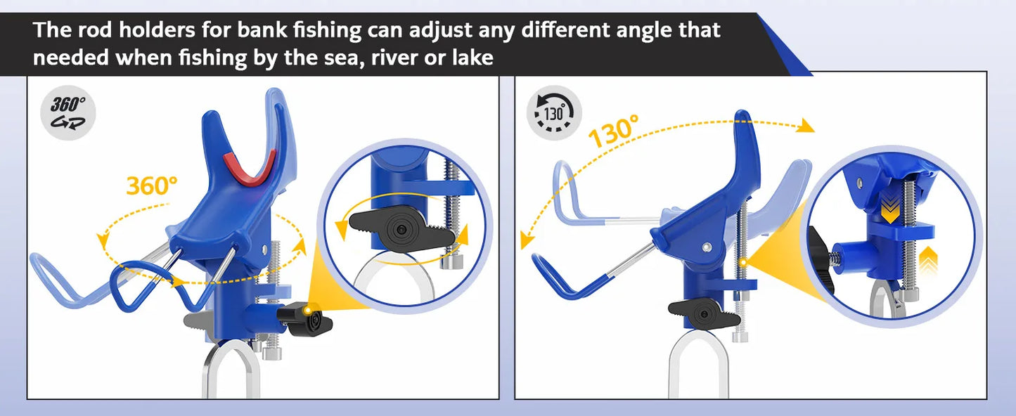 360° Adjustable Fishing Rod Holder, Heavy Duty Portable Foldable Stand with Ground Spike for Bank & Catfishing, Rust-Proof