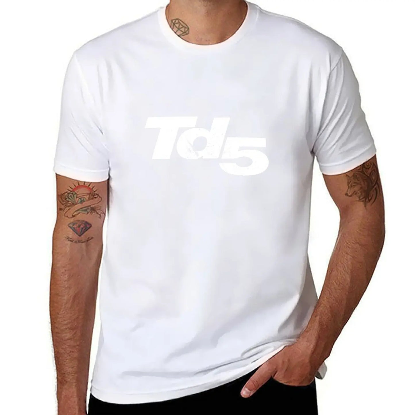 Land Rover TD5 Inline 5 cylinder - white distressed logo T-Shirt aesthetic clothes blue lock mens plain t shirts