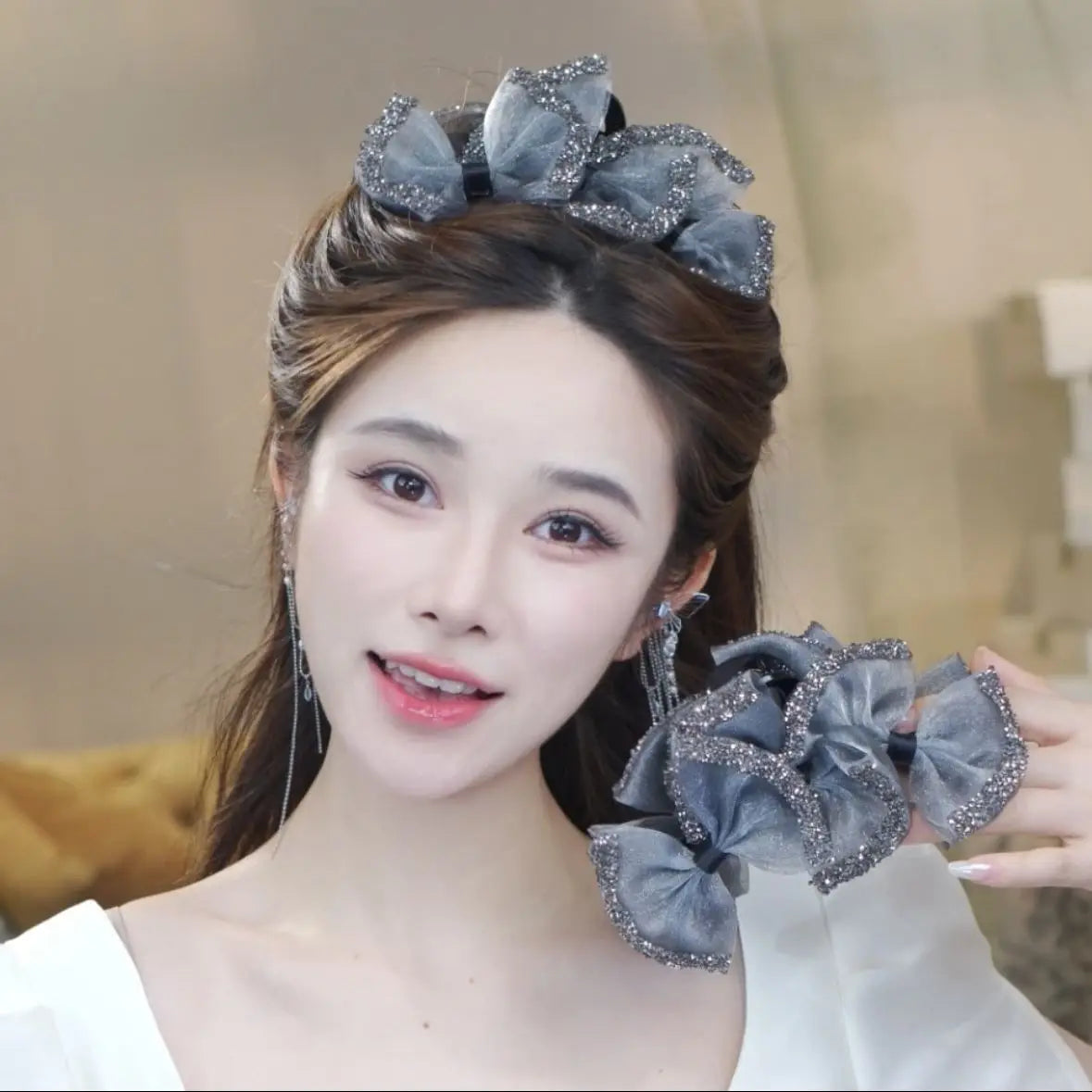 Female Exquisite Accessories New Headwear Sweet Bowknot Decorate Hair Claws Spring Fall Shark Hair Clip Women Party Hairpins