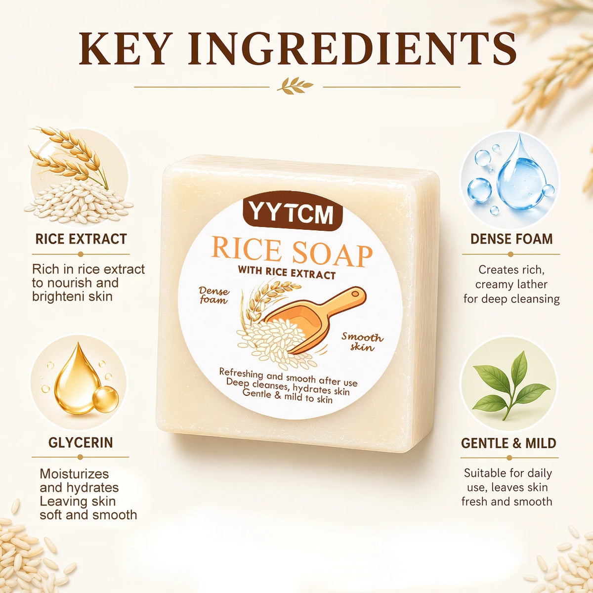YYTCM Rice Extract Soap Gentle Hydrating Cleansing Bar For Face & Body