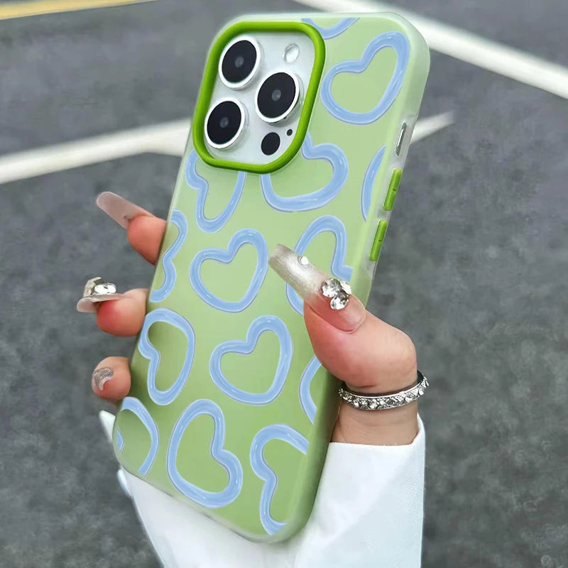 Cute Oil Painting Love Heart Pattern Phone Case For iPhone 17 16 15 14 13 12 11 Pro Max XS X XR 7 8Plus 16E Air Shockproof Cover