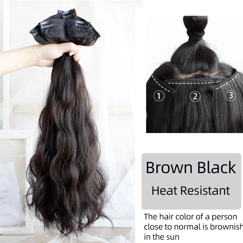 Aosiwig Synthetic Hair Extensions Long Straight Curly Wavy Natural Fake False Wig Female Clip In Hairpiece One Pieces for Women