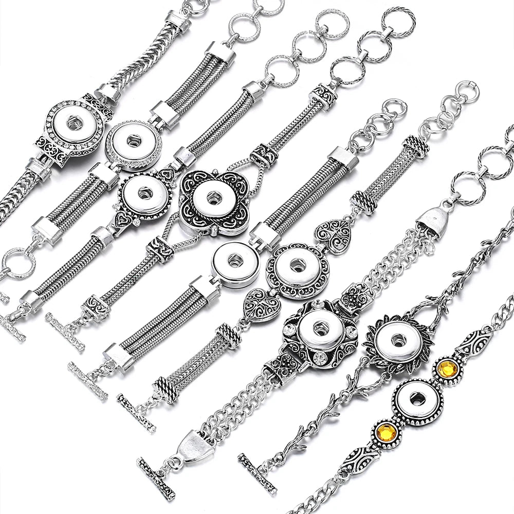 10pcs/lot Wholesale Metal 18mm Snap Button Bracelet Bangles Silver Gold Color Snap Bracelet Fit 20mm 18MM Snap Buttons Jewelry