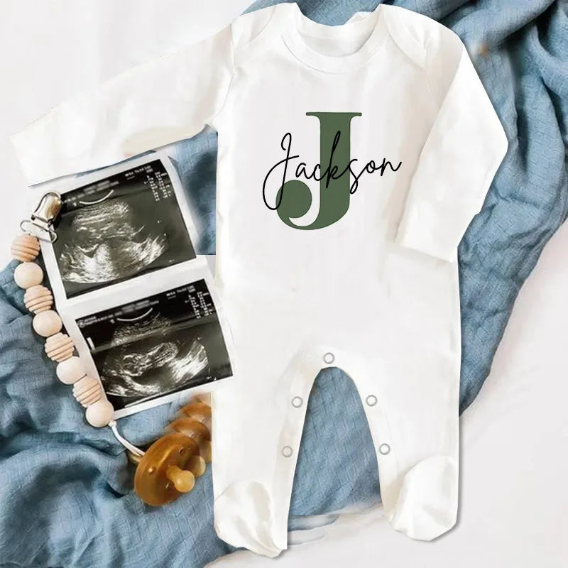 Personalised Name Initial Baby Babygrow Sleepsuit Vest Bodysuit Newborn Coming Home Hospital Outfit Infant birth Shower Gifts