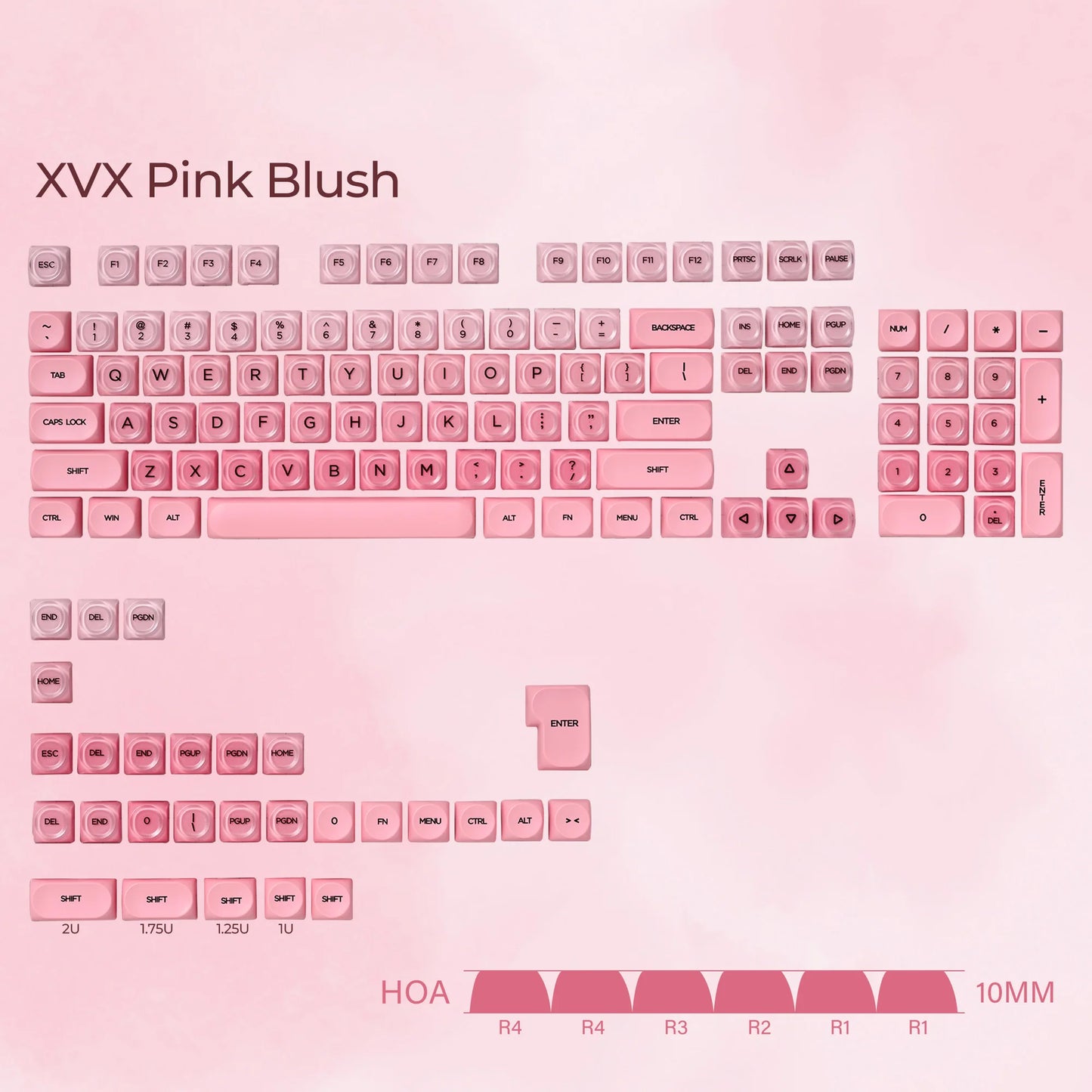 XVX Pink Keycap Clear 132 Keys Dye Sublimation Pbt+Pc HOA Profile Foundation Key Cap for Mechanical Keyboard 75% Keycaps