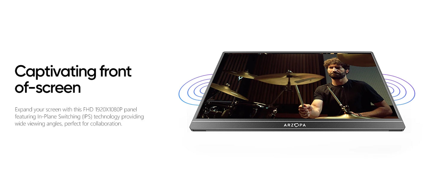 ARZOPA 14.0 inch 1080P FHD Portable Monitor IPS Screen with USB C HDMI External Second Display for Mac,Laptop,PC,Switch,PS,Xbox