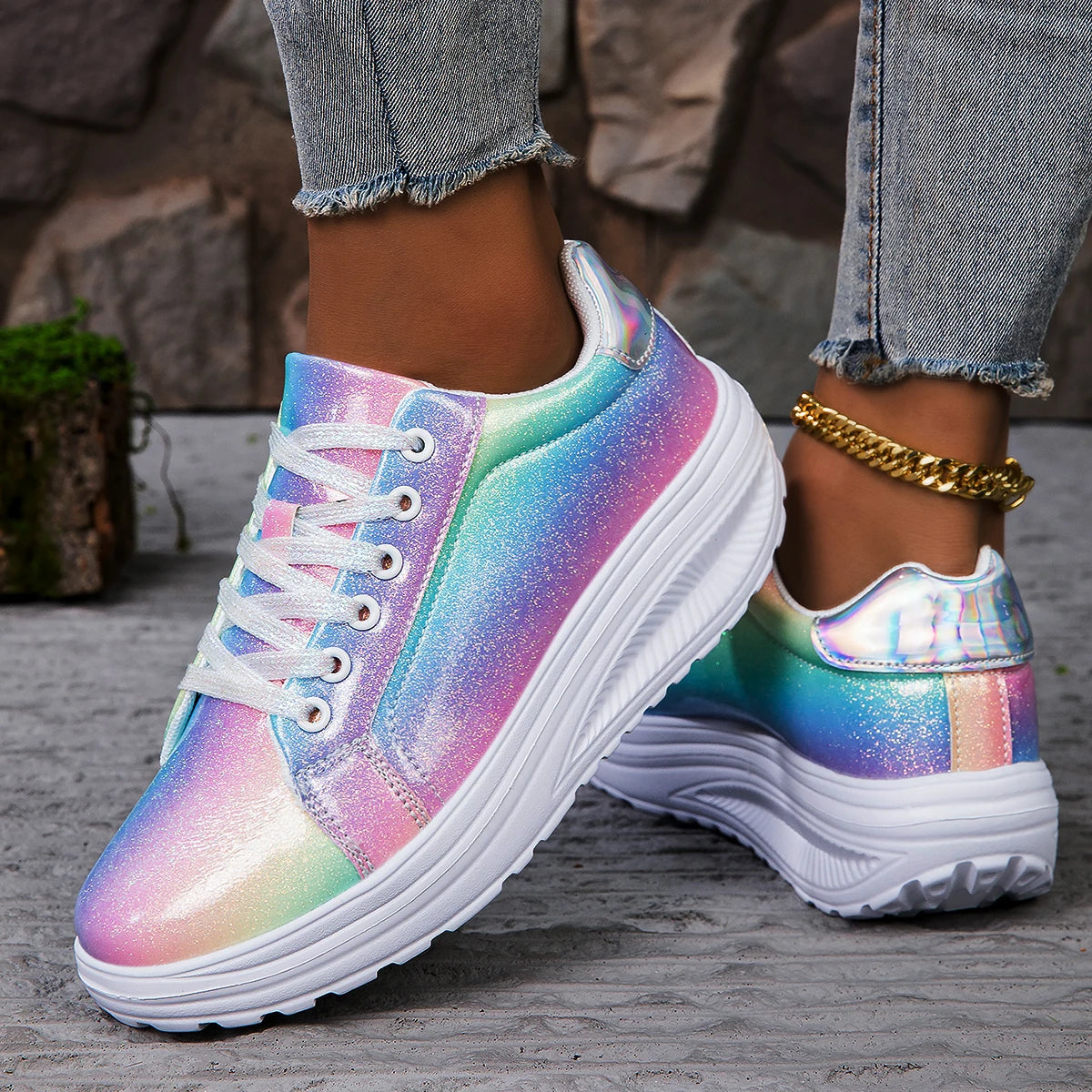 Women Shoes Spring Skate Shoes New Fashion Women Creative Rainbow Colors Sports Shoes Comfortable Tennis Sneakers