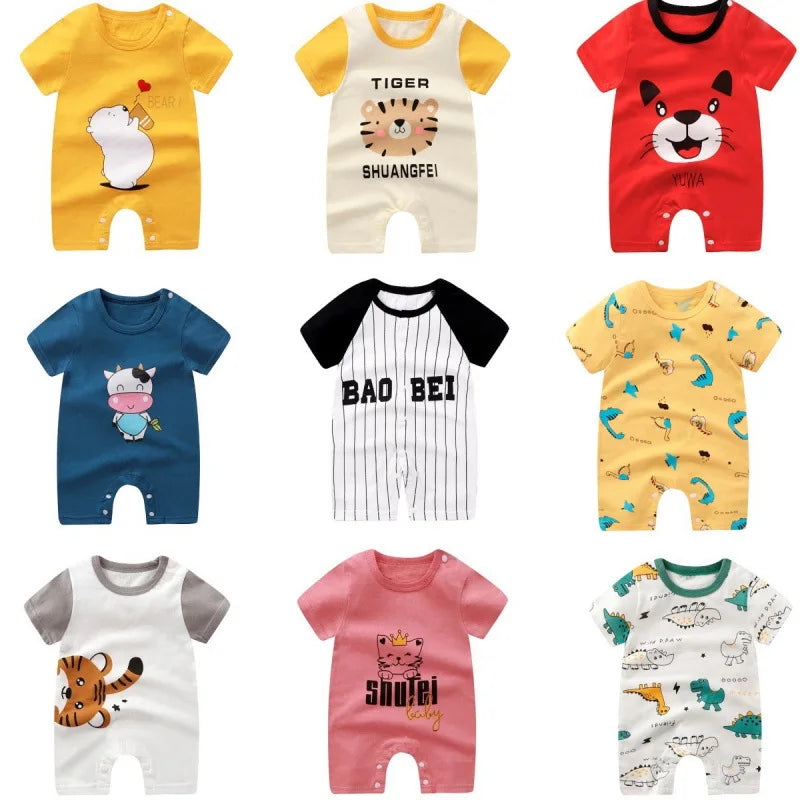 Breathable Cotton Baby Cartoon Jumpsuits, Short Sleeve Bodysuit for Newborn Infant Boys Girls Rompers of Crawling Clothes