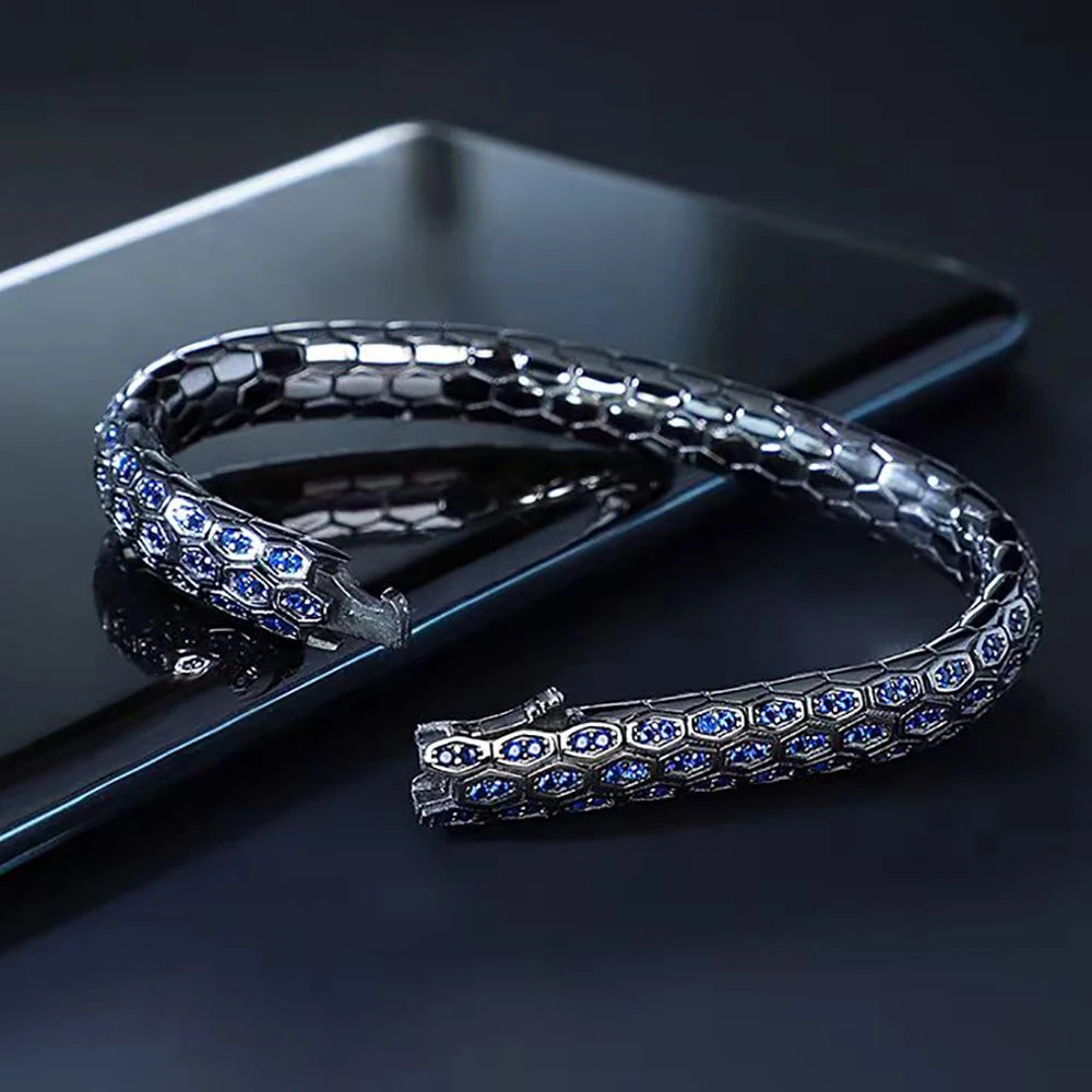 Serpent Honeycomb Bangle Micro Pave CZ Sapphire White Green Black Crystal Zircon Anti-tarnish Party Jewelry for Her Him