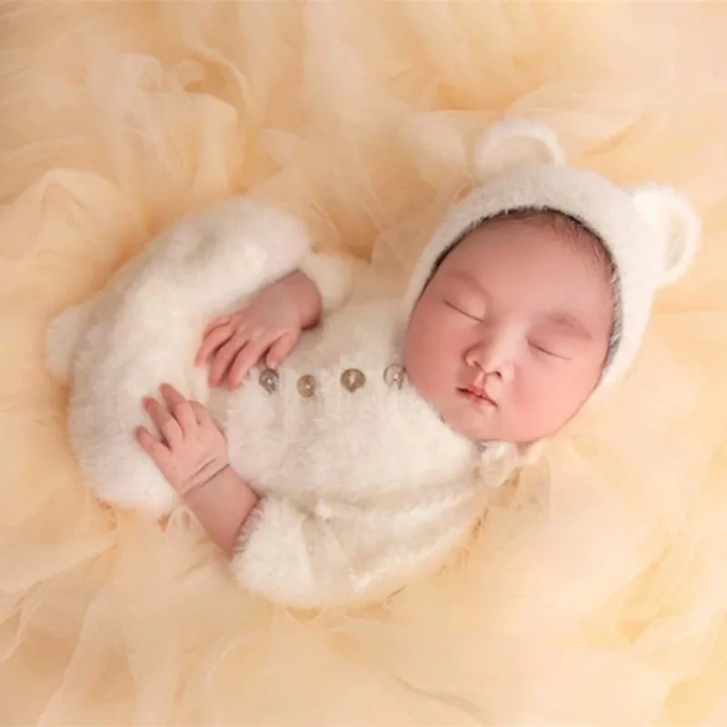 Newborn Bear Photography Set Onesie Baby Full Moon Home Photo Costume Studio Photography Props