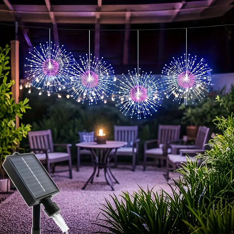 4pcs Solar Firework Lights LED Copper Wire with 8 Modes Solar Powered for Outdoor Wedding Christmas Party Solar Garden Light