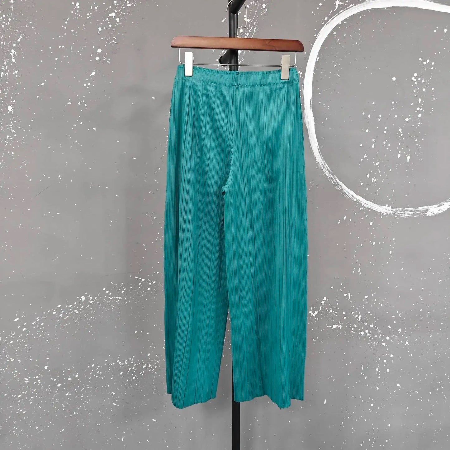 LANMREM patchwork design women's Pleated trousers elastic High Waisted Draped Straight Wide Leg Pants 2025 chic new 2DB3871