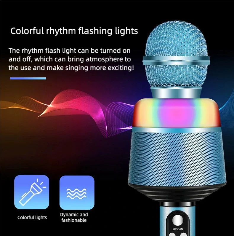 Karaoke Microphone for Kids & Adults - Bluetooth Microphones Singing Mic with Disco Lights, Echo Effect, Built-in Speaker