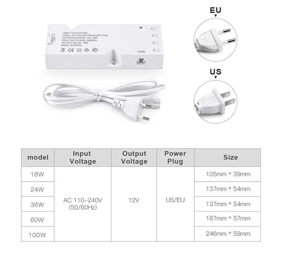 DC12V LED Lighting Transformer With Dimmable Touch/Hand Sweep Motion Sensor Switch Power Supply LED Driver 4-10 Dupont Ports
