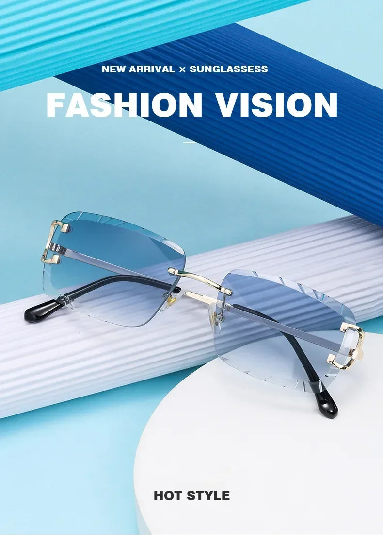 Fashion Square Sunglasses Vintage Women Men Frameless Sun Glasses Rimless Retro Luxury Brand Designer Eyeglasses UV400 Travel
