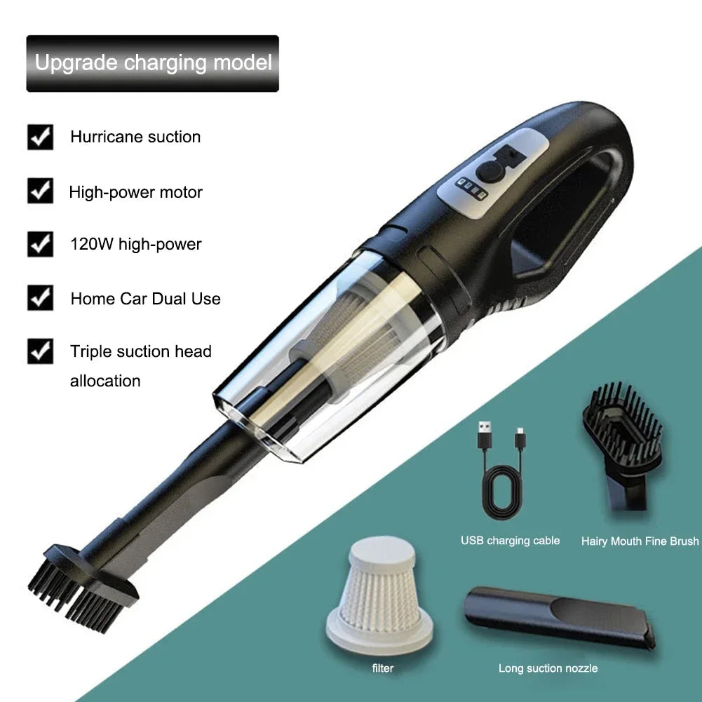 120W Vacuum Cleaner Portable Car Vacuum Cleaner USB Charging Handheld Cordless Powerful Suction for Auto/Home/Office/Pet Hair
