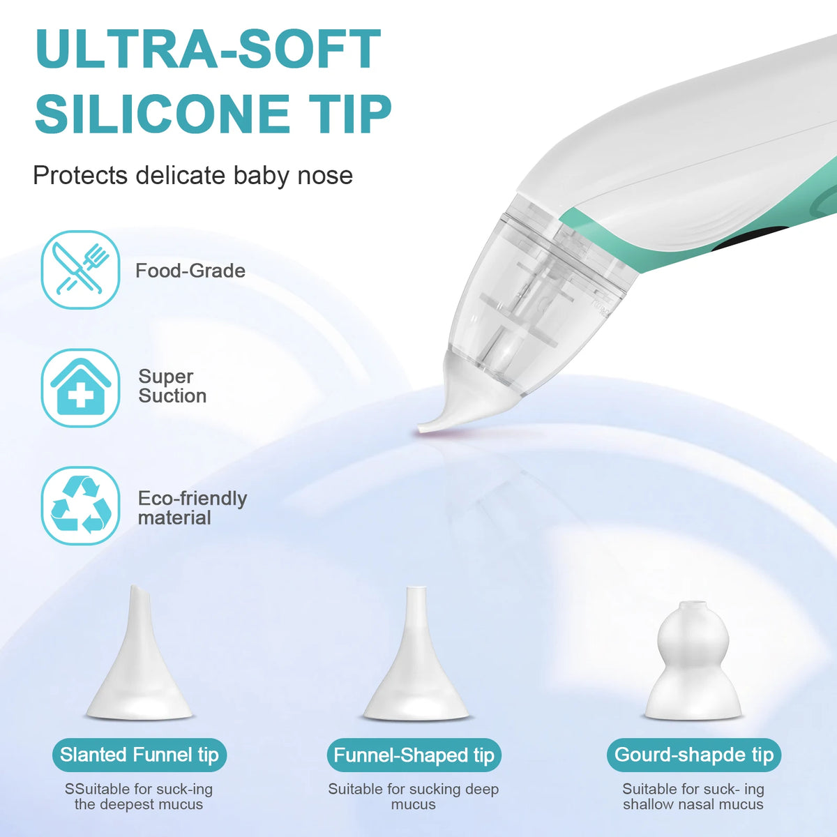 3 in 1 Electric Baby Nasal Aspirator Booger Mucus Sucker Nose Cleaner Nose Suction Device for Newborn & Toddlers Safe Gentle Use