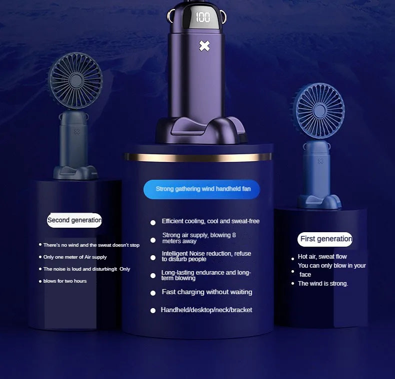 USB Handheld Mini Fan Foldable Portable Neck Hanging Fans 5 Speed USB Rechargeable Fan with Phone Stand and Display Screen