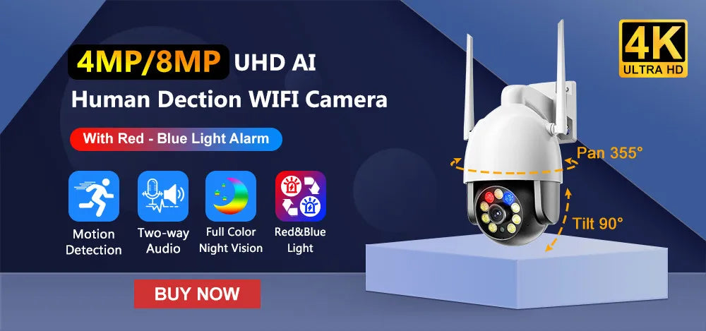 MISEC HD 4MP PTZ Wifi Wireless IP Camera Outdoor Human Detect  Two Way Communication Security Surveillance  Color Night Vision