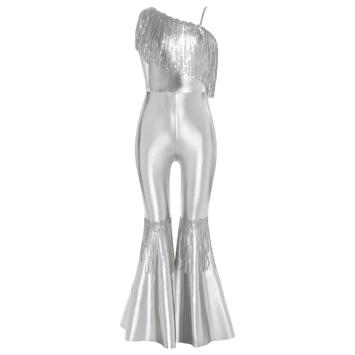 Halloween Kids Girls Hippie Costume Tassels Unitard Bell-bottom Long Pants Bodysuit Jumpsuit for Disco Dance 60s 70s Rave Party